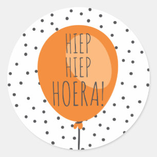 Hiep Hiep Hoera Orange Balloon Dutch Birthday Runder Aufkleber