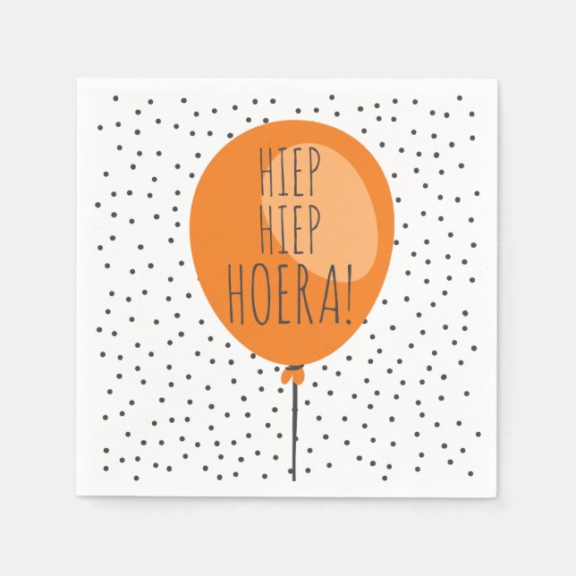 Hiep Hiep Hoera Orange Balloon Dutch Birthday Serviette (Vorderseite)