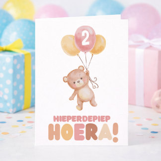 Hieperdepiep Teddybeer Ballonnen Verjaardag Karte