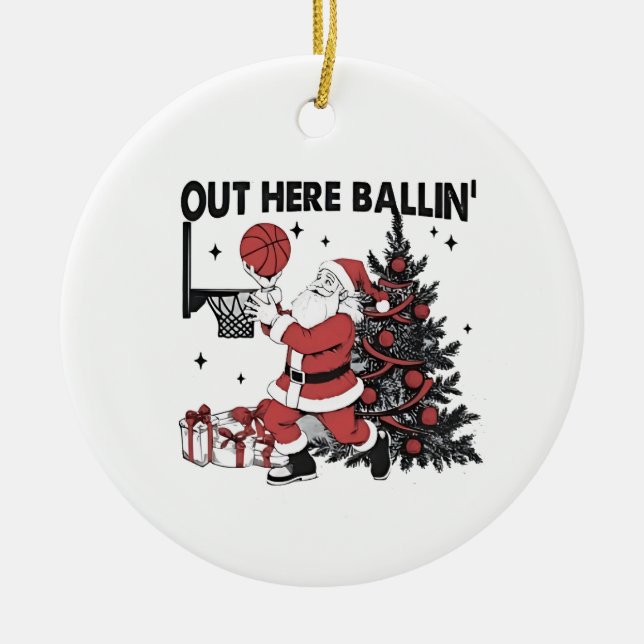 Hier Basketball Sport Weihnachten Weihnachten Keramik Ornament (Vorne)