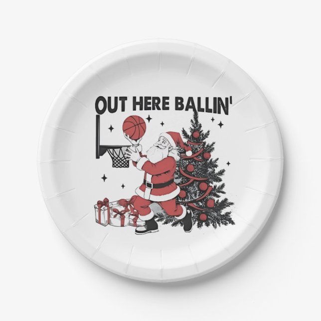 Hier Basketball Sport Weihnachten Weihnachten Pappteller (Vorderseite)