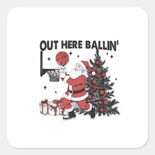 Hier Basketball Sport Weihnachten Weihnachten Quadratischer Aufkleber