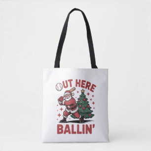 Hier draußen ballert Santa Baseball Weihnachten Tasche