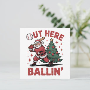 Hier draußen ballt Santa Baseball-Weihnachten Feiertagskarte