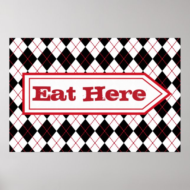 Hier essen Diner Schild Poster (Vorne)