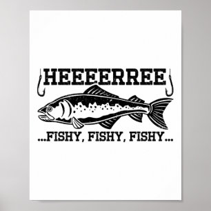 Hier Fische Lustiger Fischer Männer Vater B Angler Poster