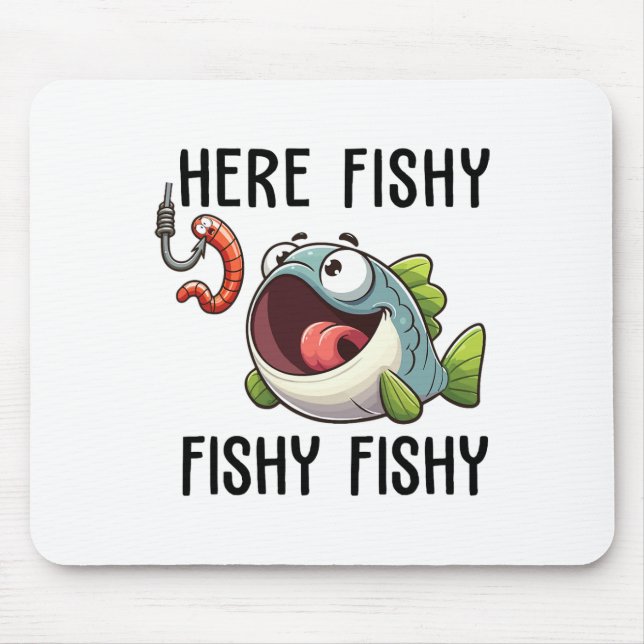 Hier Fischiger Fischer Lustiger Angler Süßer Fisch Mousepad (Vorne)