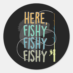 Hier Fishy Angler Angelrute Fisch Angeln Sagi Runder Aufkleber