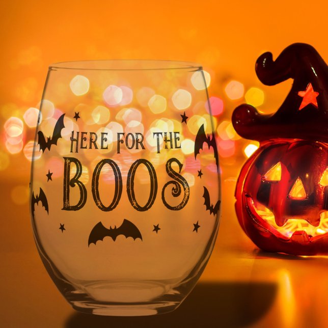 Hier für Boos Halloween-Fledermäuse Weinglas Ohne Stiel (Here for the Boos Halloween Bats Stemless Wine Glass)