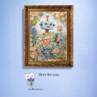 Hier für dich – Florale Roboterkunstkarte Karte