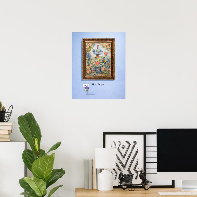 Hier für dich – Gerahmter Blumenroboter-Poster Poster (Heimbüro)