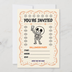 Hier für die Buh Cute Skeleton Halloween-Party Einladung