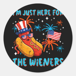 Hier für Würstchen 4. Juli Hotdog Patriot Männer Runder Aufkleber
