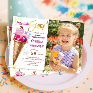 Hier ist das Scoop Girls Ice Cream Birthday Foto Einladung
