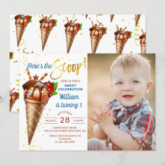 Hier ist das Scoop Ice Cream Birthday Party Foto Einladung