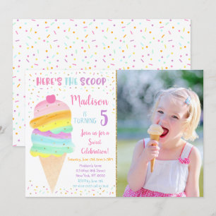 Hier ist das Scoop Pink Gold Ice Cream Birthday Einladung