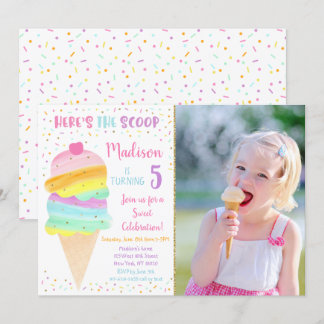Hier ist das Scoop Pink Gold Ice Cream Birthday Einladung