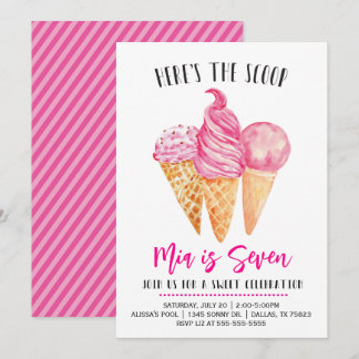 Hier ist das Scoop Pink Ice Cream Birthday Einladung