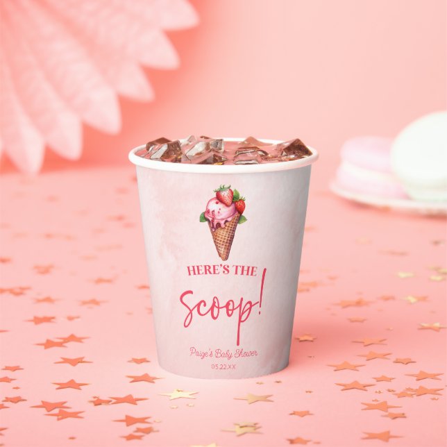 Hier ist der Scoop! Erdbeere Ice Cream Baby Dusche Pappbecher (Insitu)