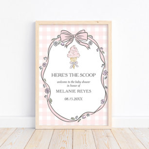 Hier ist der Scoop Pink Eiscreme-Sundae-Baby-Party Poster
