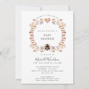 Hier ist die Buzz Floral Heart Bee Baby Dusche Einladung