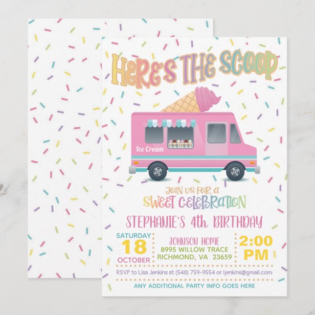 Hier ist die Einladung von Scoop Ice Cream Birthda (Vorne/Hinten)