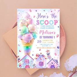 Hier ist die Schotterpastel Pink Ice Cream Geburts Einladung