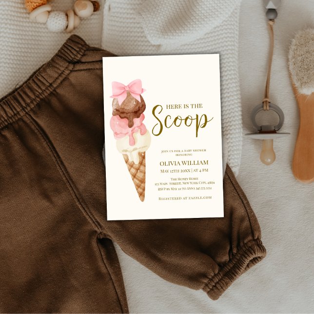 Hier ist die Scoop Bow Ice Cream Baby Dusche Einladung (Here's The Scoop Bow Ice Cream Baby Shower Invitation)