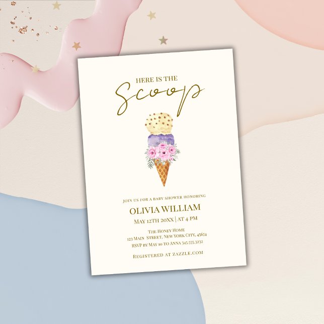 Hier ist die Scoop Floral Ice Cream Baby Dusche Einladung (Here's The Scoop Floral Ice Cream Baby Shower Invitation)