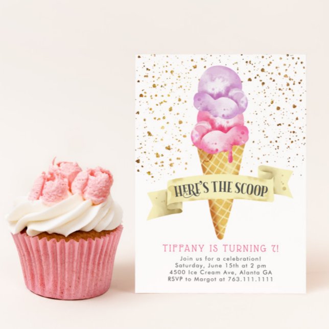 Hier ist die Scoop Girl Ice Cream Birthday Party Einladung (Von Creator hochgeladen)