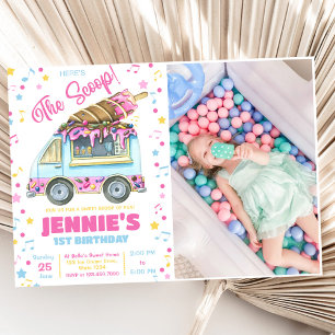 Hier ist die Scoop Girls Ice Cream 1. Geburtstag Einladung