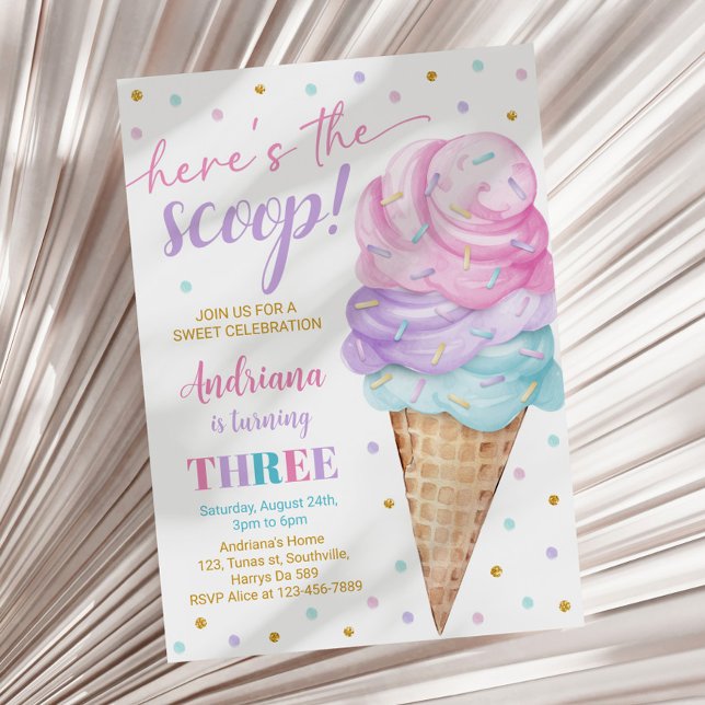 Hier ist die Scoop Girls Ice Cream Dritter Geburts Einladung (Von Creator hochgeladen)