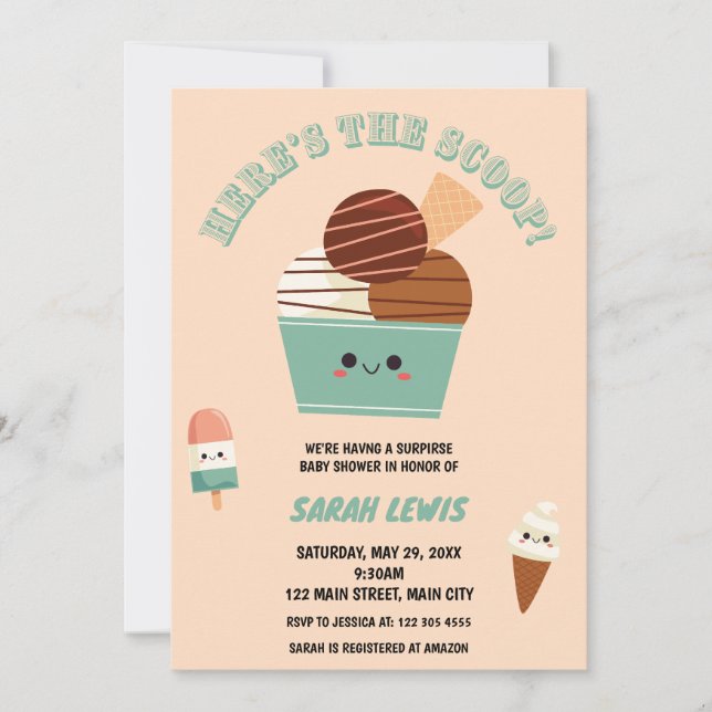 Hier ist die Scoop Ice Cream Baby Dusche Einladung (Vorderseite)