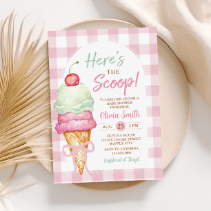 Hier ist die Scoop Ice Cream Bow Baby Dusche Einladung