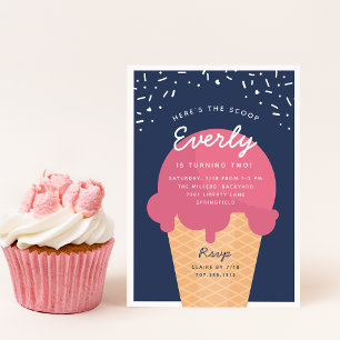 Hier ist die Scoop Ice Cream Cone Kid Birthday Par Einladung