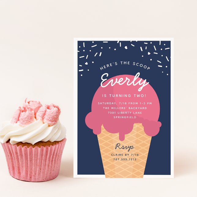 Hier ist die Scoop Ice Cream Cone Kid Birthday Par Einladung (Von Creator hochgeladen)