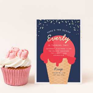 Hier ist die Scoop Ice Cream Cone Kid Birthday Par Folieneinladung