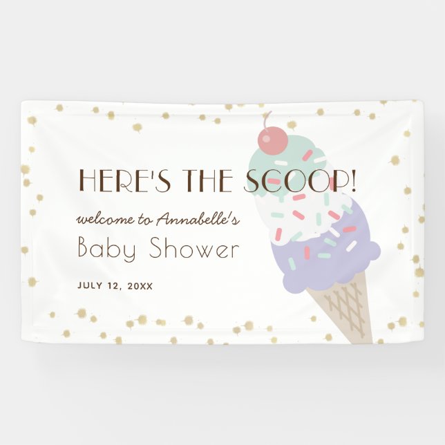 Hier ist die Scoop Ice Cream Lila Baby Shower Banner (Horizontal)