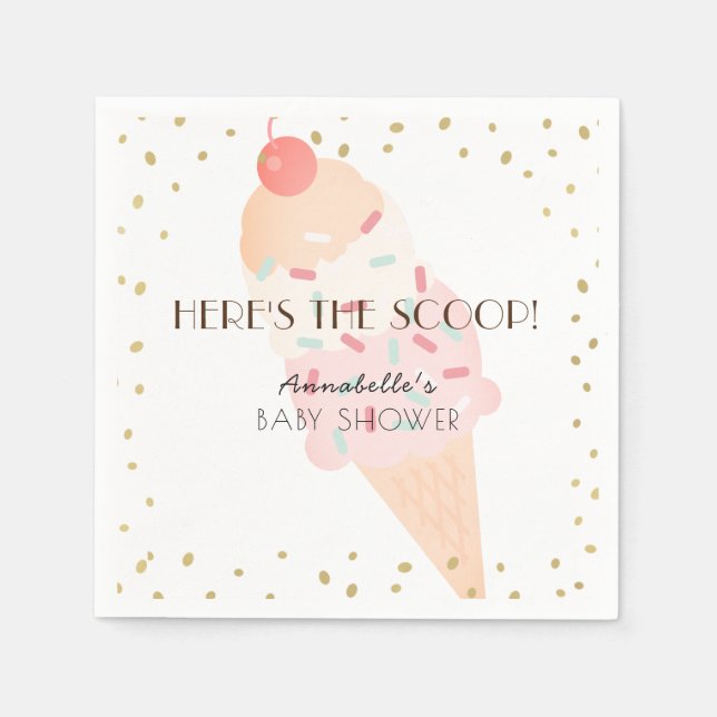 Hier ist die Scoop Ice Cream Pink Baby Dusche Serviette (Vorderseite)