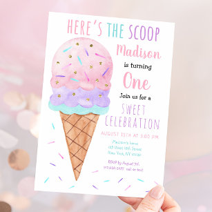 Hier ist die Scoop Pink Ice Cream Geburtstag Einladung