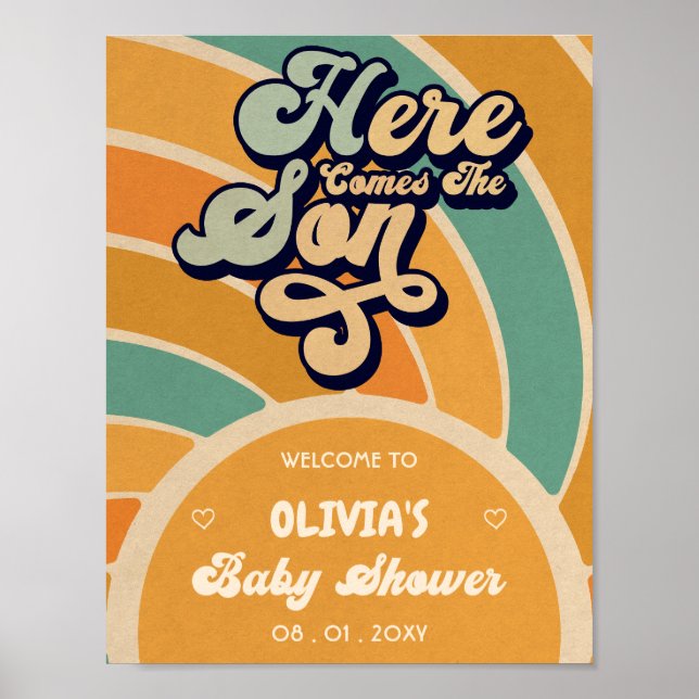 Hier ist die Son Retro Baby Dusche willkommen Poster (Vorne)