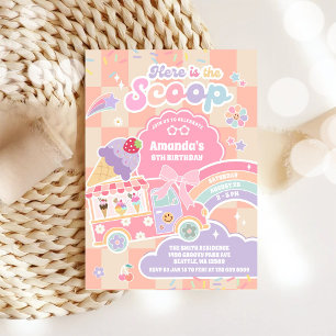 Hier ist The Scoop Eiscreme Groovy Daisy Geburtsta Einladung