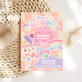 Hier ist The Scoop Eiscreme Groovy Daisy Geburtsta Einladung