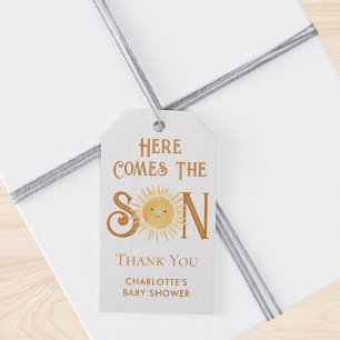 Hier kommen die Son Baby Duschgeschenktafeln Geschenkanhänger