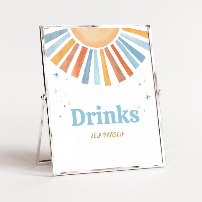 Hier kommen die Son Baby Duschgetränke Poster (Boho Sunshine Baby Shower Drinks Sign)