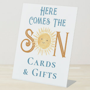 Hier kommen die Son Cards und Geschenke Babydusche Sockelschild