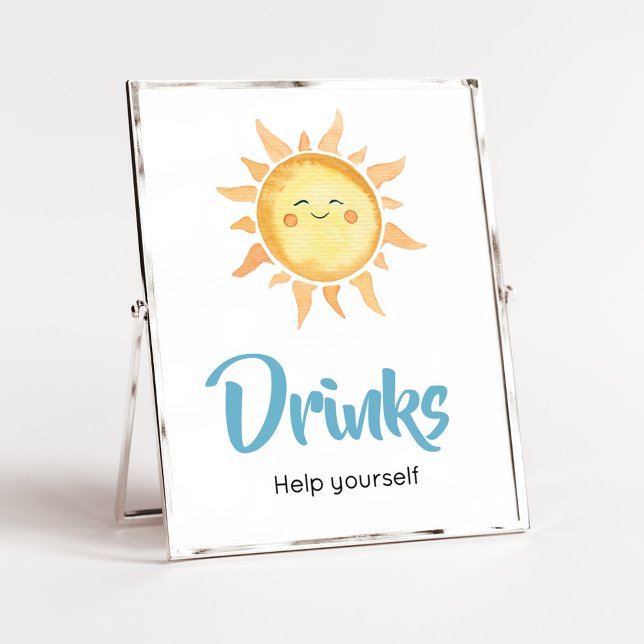 Hier kommen die Son Niedlich Sun Baby Duschgetränk Poster (Sunshine Here Comes the Son Baby Shower Drinks Sign)
