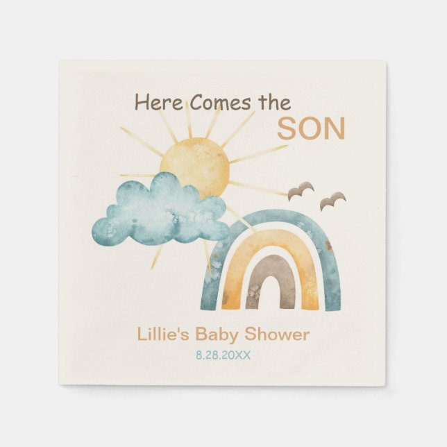 Hier kommen die Teller der Son Baby-Dusche Serviette (Vorderseite)