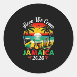 Hier kommen wir Jamaika 2026 Mädchen Reise Familie Runder Aufkleber