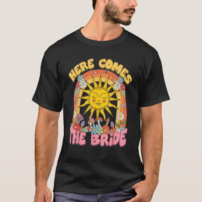 Hier kommt Bride Groovy Retro 70er Bachelorette Pa T-Shirt (Vorderseite)